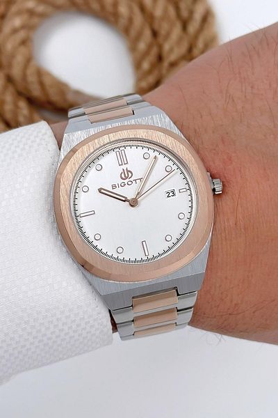 Bigotti Men's Wristwatch All Functions Active Silver-rose Gold Sdb004