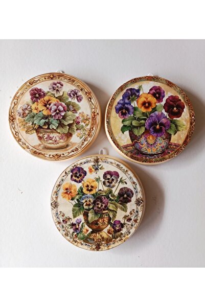 ZeyMin Art Menekşe Temalı 3 lü Duvar Süsü