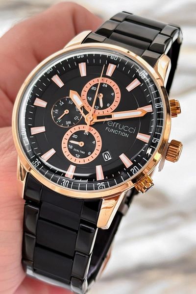 Ferrucci Function Men Wrist Watch Black Steel Band 3Atm Water Resistant Sdfer091