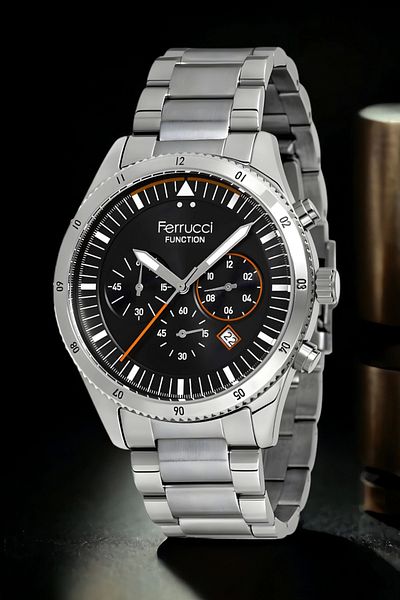 Ferrucci Men's Watch - Silver-Black, 3Atm, Fc.13907Tm.01 Sdfer133 - Cut & Function Detailed