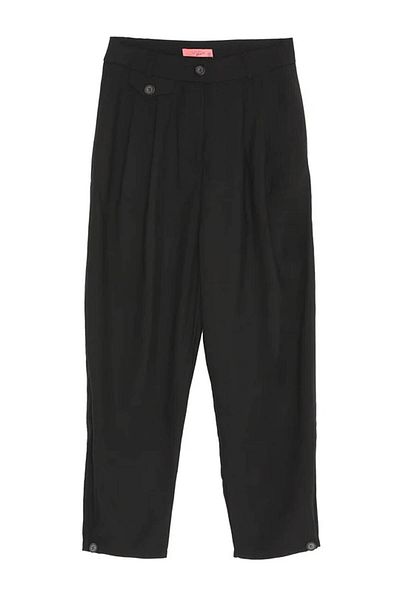 Quzu Women's Black Fabric Pants 71182
