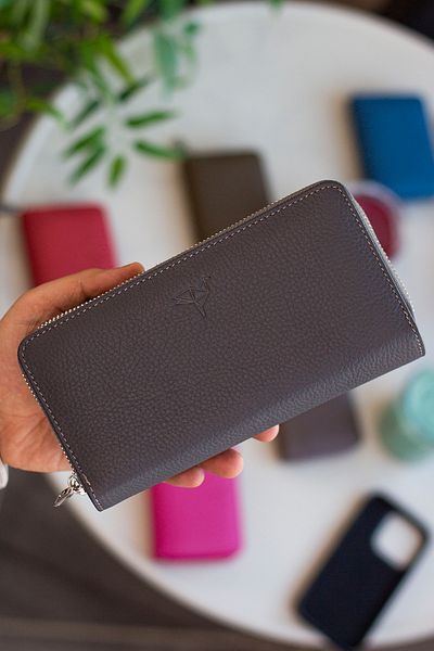 Garbalia Orleans Genuine Leather Phone Compartment Rfid Blocking Clutch Bag Anthracite Wallet Card Holder