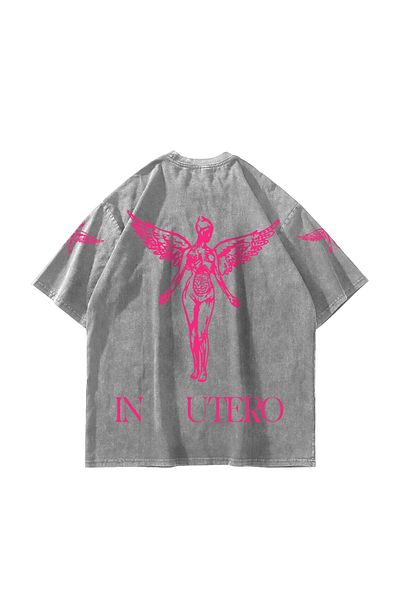 Sekizbiraltı Λευκό μπλουζάκι Nirvana In Utero Pink με στάμπα Oversize Unisex Washable