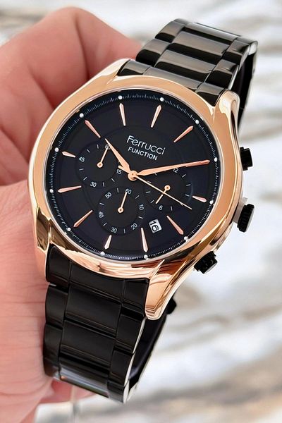 Ferrucci Function Men Wrist Watch Black Steel Band 3Atm Water Resistant Sdfer090