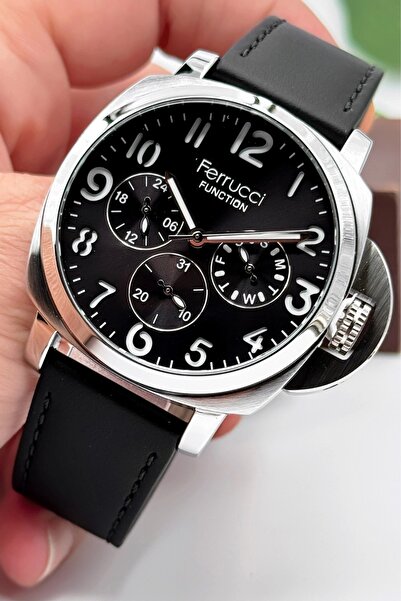 Ferrucci Siyah Deri Kordon Function Erkek Kol Saati 3atm Bileklik Hediyeli Sdfer141