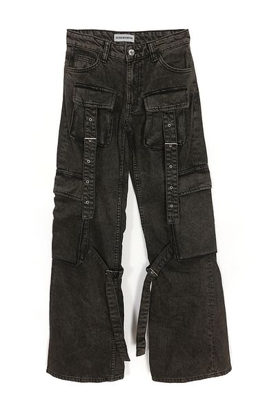 DobaKids Cargo Pocket Φαρδύ φαρδύ πόδι ταλαιπωρημένο ρετρό ψηλόμεσο τζιν γυναικείο παντελόνι