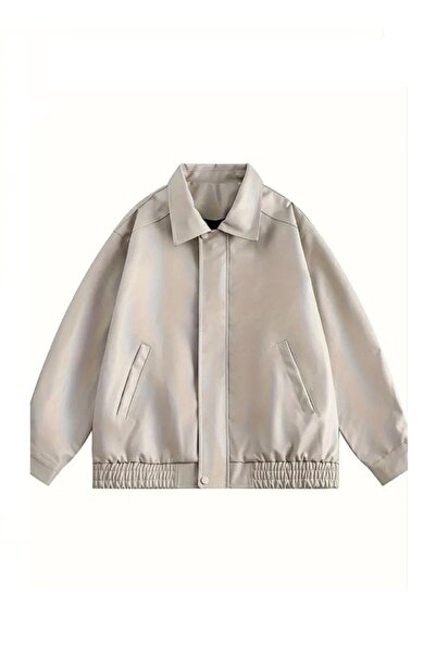 BASEL.CO Δερμάτινο μπουφάν Unisex Cream Oversize Bomber