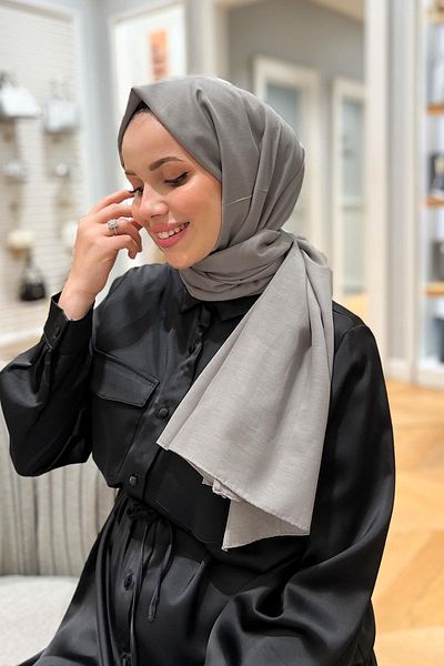 Armine Gray Cotton Solid Color Seher Shawl - 24033