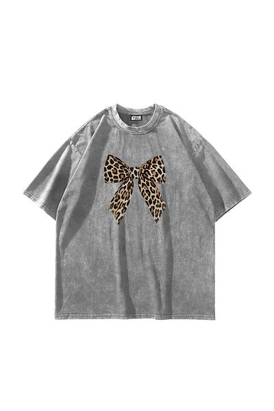 Sekizbiraltı Leopard Printed Oversize Unisex Λευκό Tshirt - Φιόγκος 24/1