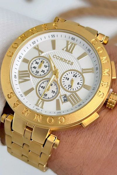 COMMES Men's Wristwatch Functions Active Gold Color Steel Cord Sdcms033