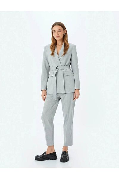 Koton Slim Fit Cigarette Gray Women's Fabric Trousers with Pockets 5Sak40037Uw