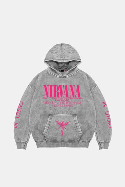 Sekizbiraltı Nirvana In Utero Pink Printed Oversize Unisex Πλενόμενο λευκό φούτερ