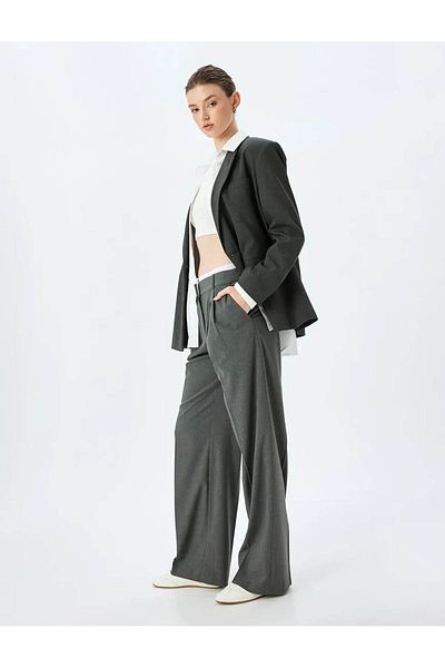 Koton Double Waist Detailed Pocket Pleat Detailed Wide Leg Fabric Trousers