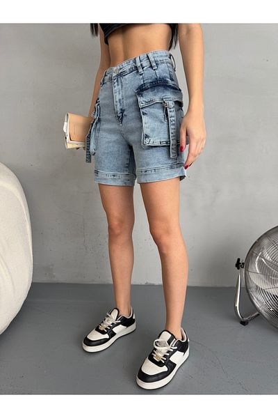 alanora High Waist Flexible Women'sJeanShorts - with Cargo Pocket