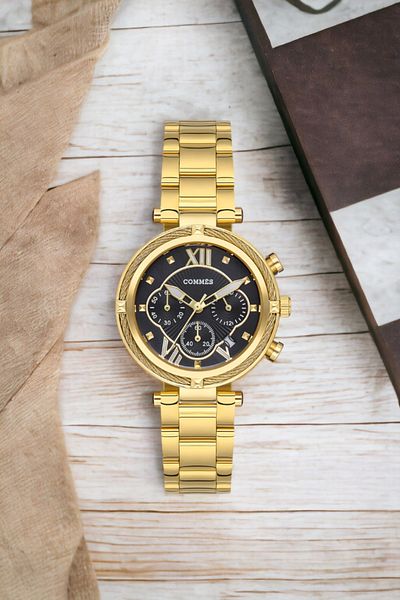 COMMES Women's Watch with Calendar Gold-Black Steel Band Steel Case Sdcms034