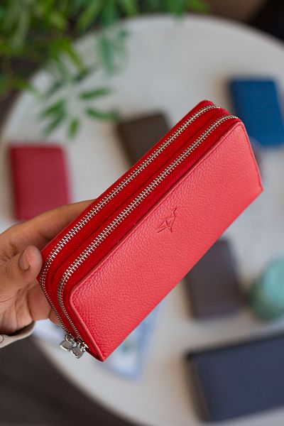 Garbalia Orleans Genuine Leather Phone Compartment Rfid Blocking Clutch Bag Red Wallet Card Holder