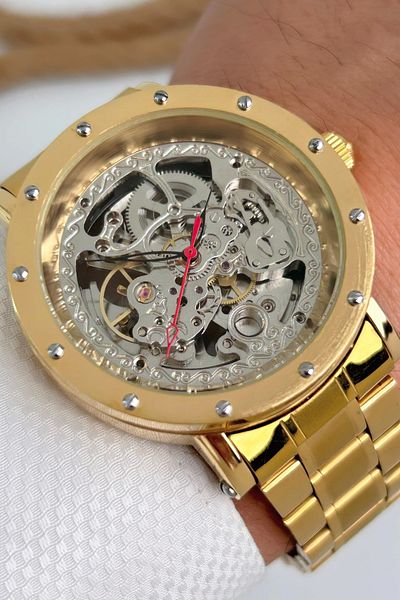 COMMES Automatic Battery-Free Mechanism, Gold Color Steel Band Men's Wrist Watch Sdcms026