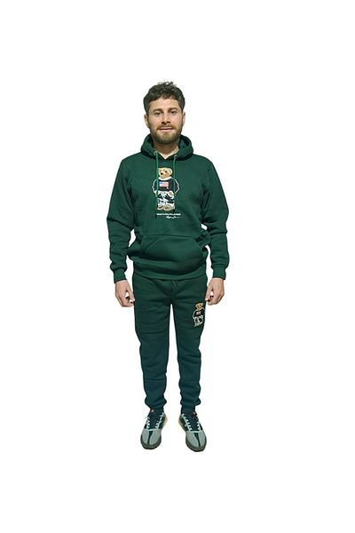 Çarşı35 Hooded Unisex Tracksuit - Teddy Bear Figure, Embroidered, 3 Thread Cotton