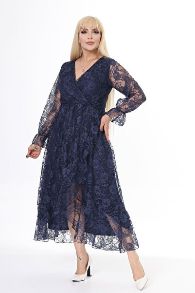 modayız Kétsoros galléros hosszú ujjú nagy méretű csipkeruha 41A-2450