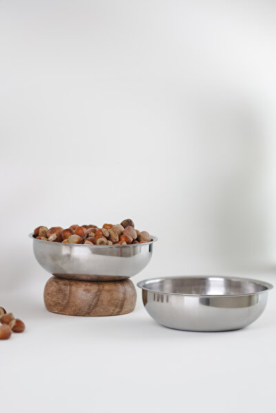 Beige & Stone 14 cm Metal Bowl with Natural Wood Legs