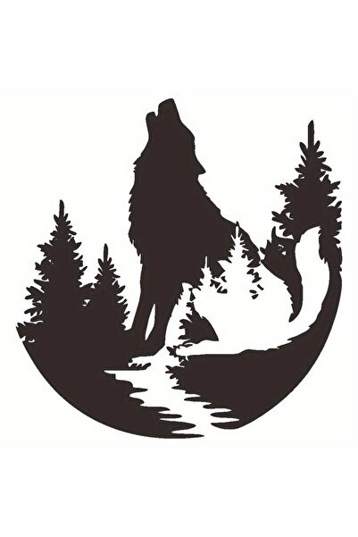 habune Dolunay Ve Bozkurt Duvar Dekor Sticker A+Kalite 47 X 45 cm Dayanıklı