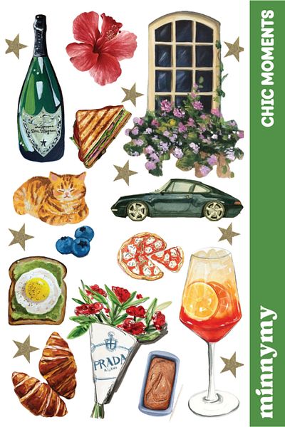 Minnymy Chic Moments Vintage ρετρό αυτοκόλλητο, αυτοκόλλητο, ατζέντα, ημερολόγιο, προγραμματιστής, περιοδικό με σφαίρες, άλμπουμ
