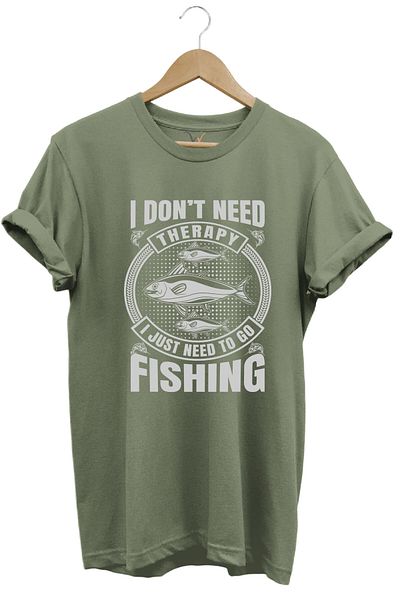 WİDİ Μπλουζάκι Fishing Fisherman Fish Printed 100% βαμβακερό κανονική εφαρμογή χακί