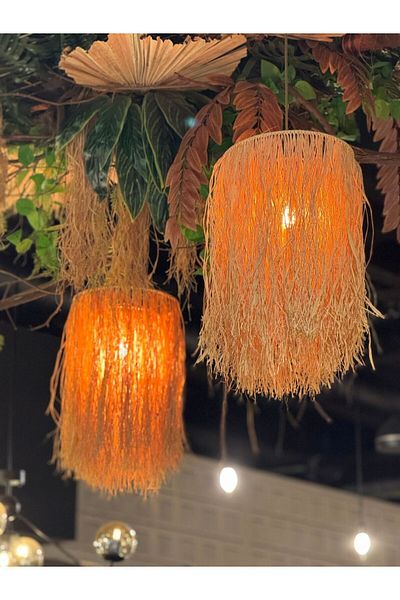 Maison Avf Bohemian Chandelier - 2-Piece Raffia Wicker Design (2 PCS)