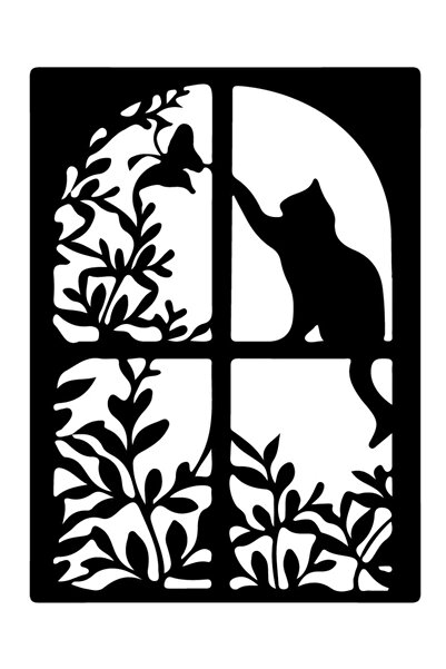 FARKSHP ملصق ديكور حائط على شكل نافذة قطة وطائر مقاس 45 × 60 سم