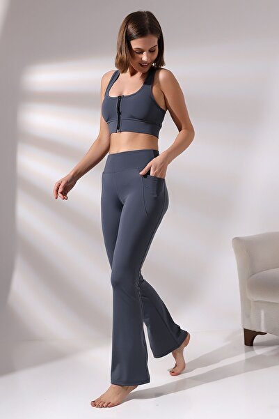 EMFURE سروال نسائي مدخن عالي الخصر - جيوب مزدوجة قابلة للتمدد، بنطال رياضي وا...