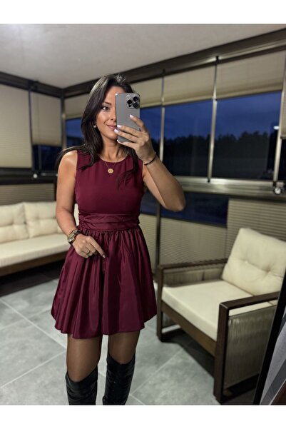 caddstore Wo 2806 Bordo İthal Kolsuz Mini Elbise