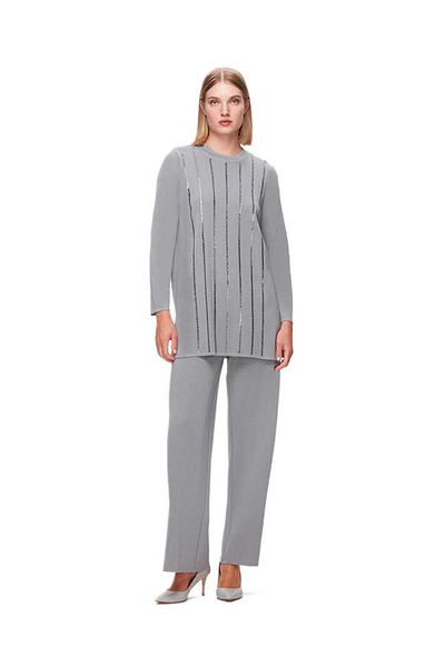 MISS DALIDA Knitwear Tunic with Stone Stripe Front T25K-6013