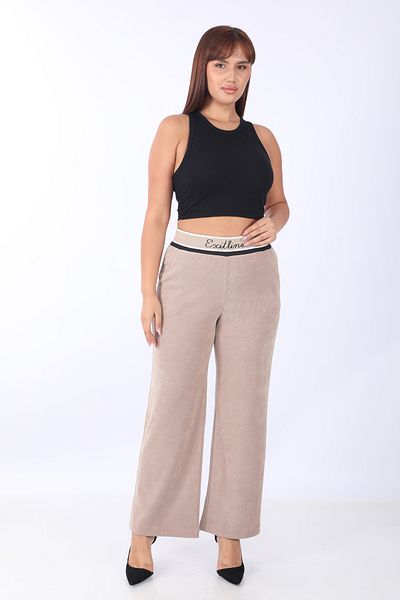 EXİTLİNE Women's Elastic Waist Double Color Stripe Mink Velvet Trousers