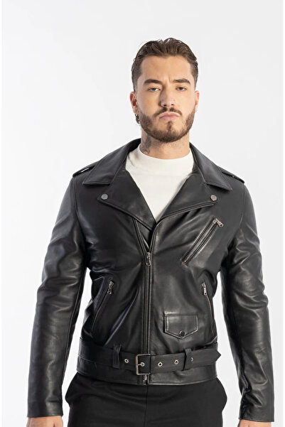 NEWZAYA Erkek Bıker Deri Ceket