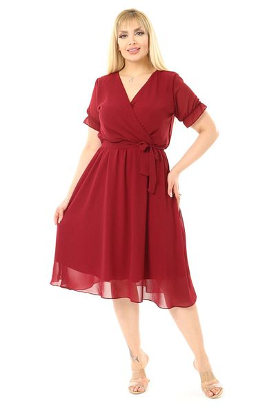 modayız Rochie roșie din șifon cu mânecă scurtă, mărime mare, 13e-2066