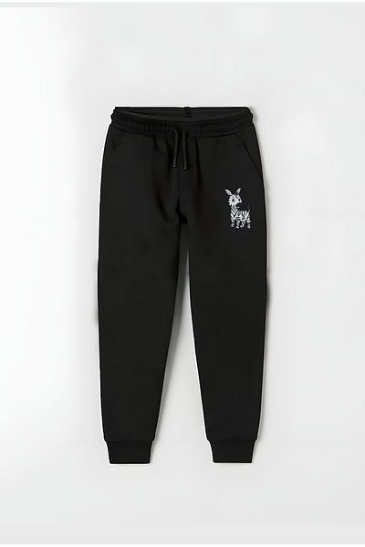 sielta Zebra Printed Kids Crew Neck Black Sweathisrt Tracksuit Set