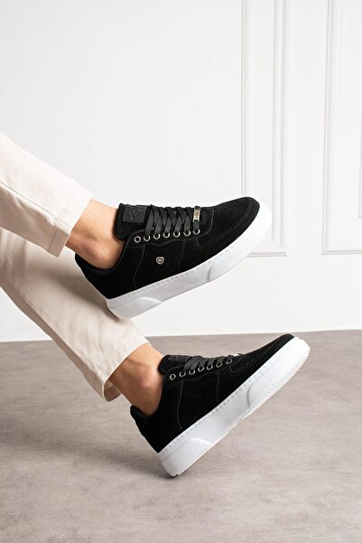 L.A Polo Süet Kalın Tabanlı Rahat Siyah Beyaz Erkek Sneaker 063