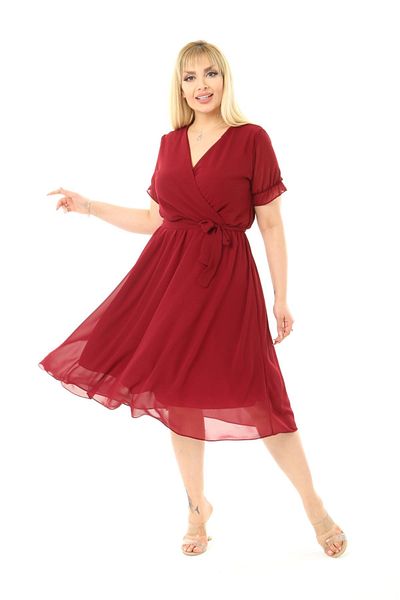 modayız Rochie roșie din șifon cu mânecă scurtă, mărime mare, 13e-2066