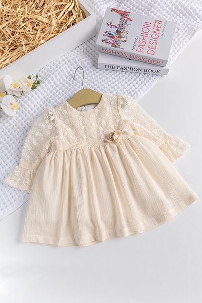 Babymod Lace Tulle Detailed Woven Fabric Cream Baby Girl Dress