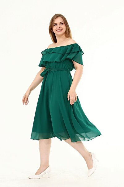 modayız Φόρεμα από σιφόν μεγάλου μεγέθους Karmen Yaka 34E-1825