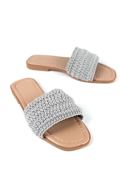 Gökhan Talay Leona Women's Knitted Detailed Gray Knitted Slippers