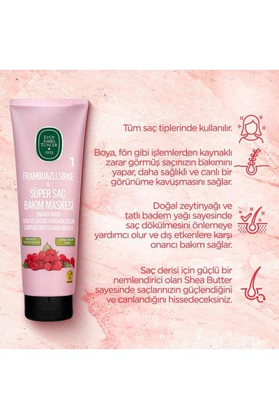 Eyüp Sabri Tuncer 250 ml Hair Mask, Raspberry Vinegar & Shampoo 500 ml and Rosie Gift