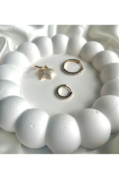 LUZ Zircon Stone Star Detailed Triple Earring Set