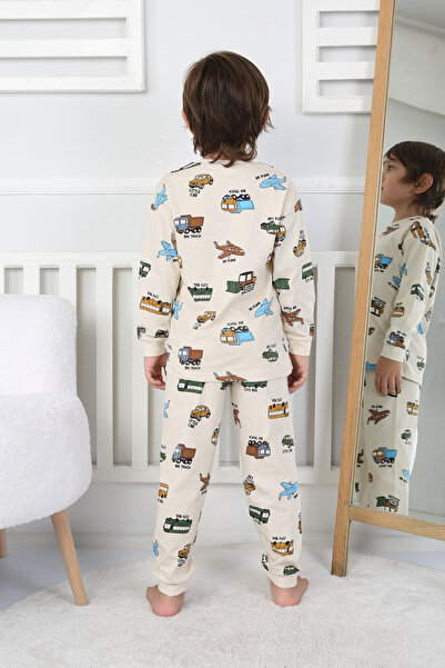 ZUZUNGA Μπεζ Σετ Παιδικές Πιτζάμες - Μεταφορικό Όχημα με σχέδιο, 3-8 ετών