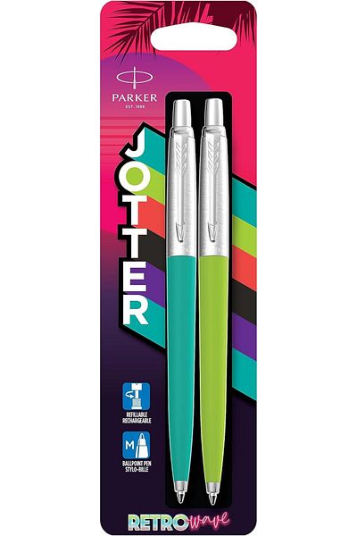 STOREMAX Ntwork Jotter Originals Ballpoint Pens |   Retrow Collection |   Caribbean Blue and Apple Green |   M