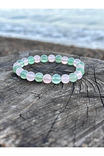 Zodyak Doğal Taş 8 mm Green Quartz - Madagascar Pink Quartz Stone Men's Women...