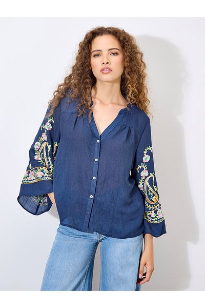 Apricot Paisley Bluse mit Glockenärmeln