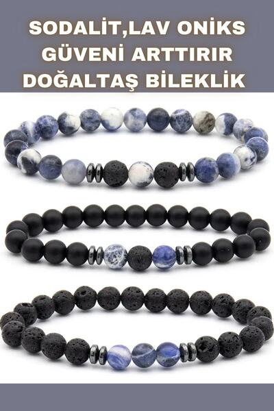 LADIN DOGALTAŞ Sodalite, Onyx, Lava Natural Stone Bracelet Set (Logical Think...