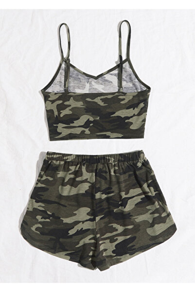 Imoda Kadın Kamuflaj Desenli Askılı Crop Top ve Şortlu Gecelik Takım