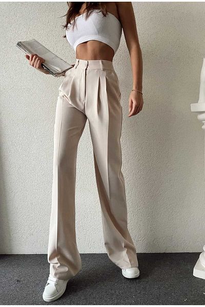 H&A İSTANBUL Stone Pleated Fabric Palazzo Trousers